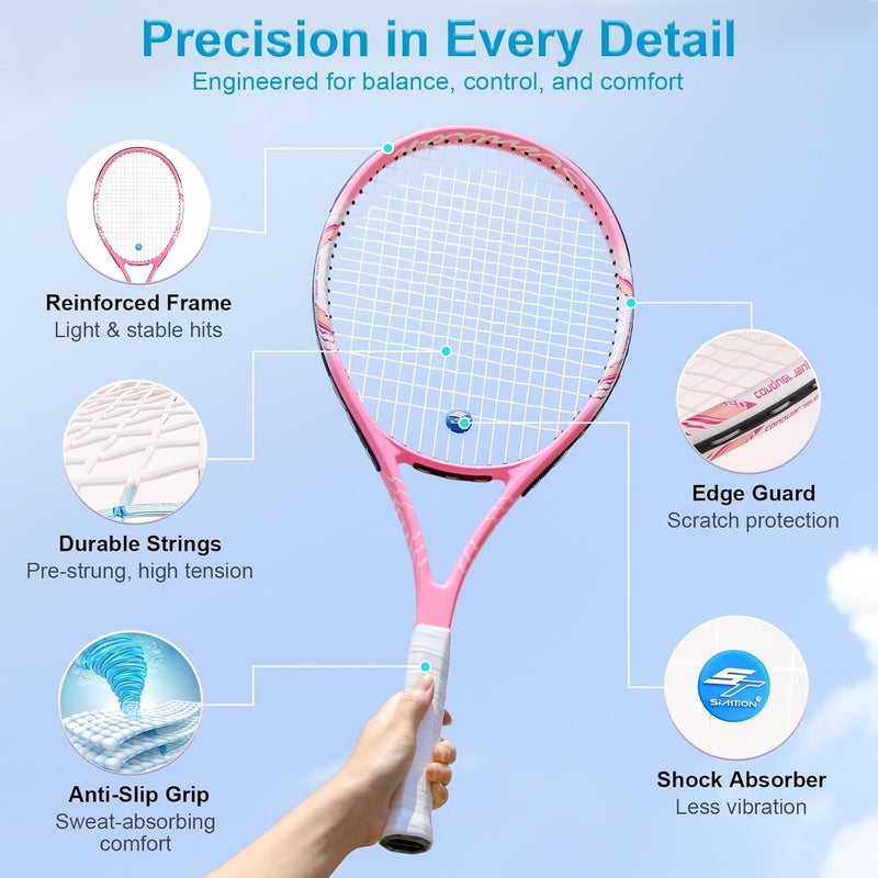 SIMTION 27 Inch Tennis Rackets Set, 2 Player Pre-StrungTennis Racquets for Adults, 2 Overgrip Tapes, 3 Balls, 2 Wristbands and Carrying Bag, for Beginner and Professional - Image 3